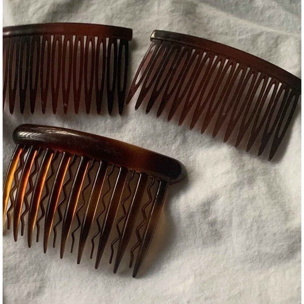 Vintage Goody Side Tooth Comb Hair Pull Lot of 3 Made in USA Tortise Shell Brown